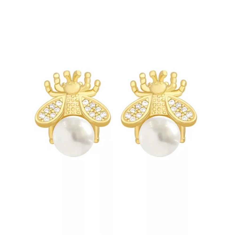 NWT Petite Faux Pearl Bee Bling Earrings - Picture 2 of 3
